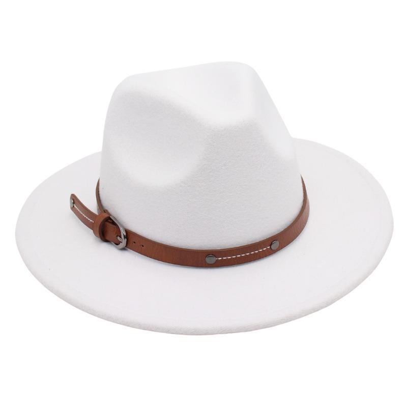 Big Edge Top Hat Belt Buckle Jazz Hat Men'S And Women'S Felt Hat Street Shooting Gambler Hat Concave Fedora Hat Tide