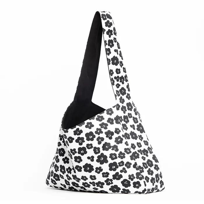 Flower Big Square Reversible Hobo Bag_White