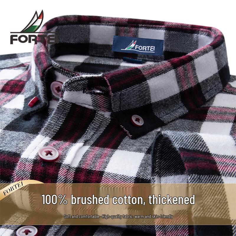 Futing Men s 100% Cotton Brushed Plaid Long-Sleeve Shirt XL