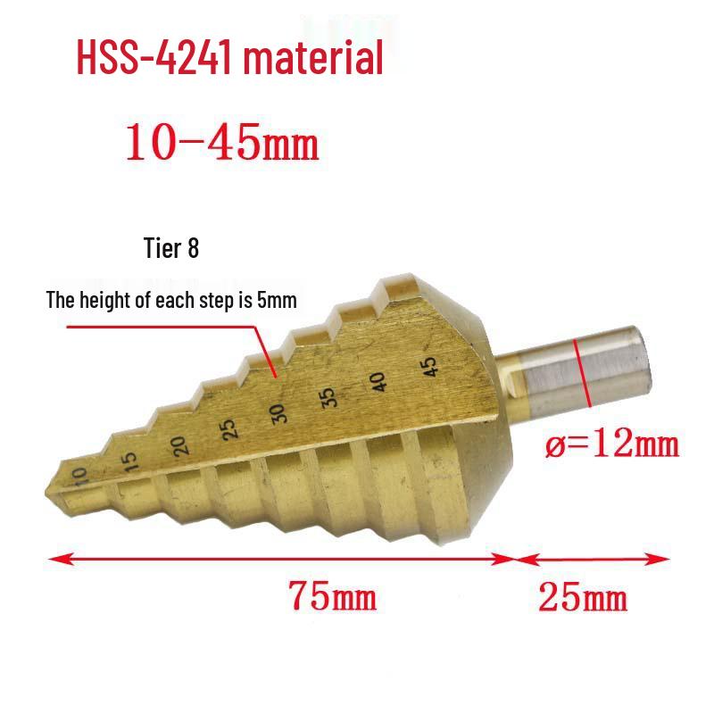 10-45MM Titanium-Plated Triangle Shank Step Drill Bit High-Speed Steel 4241