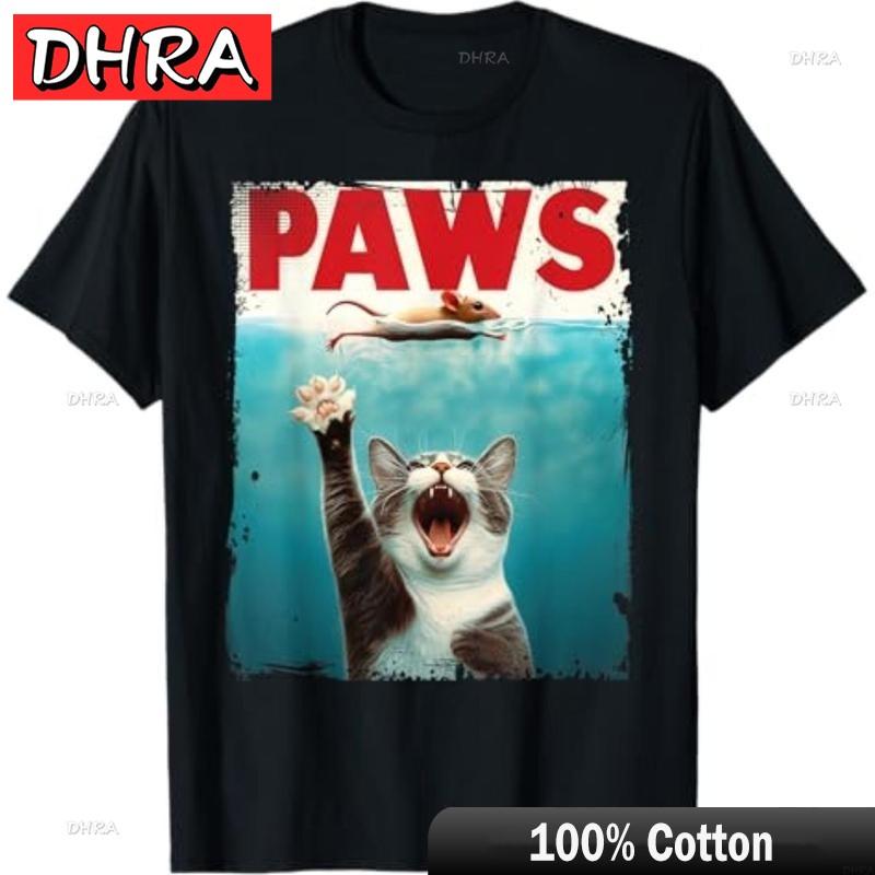100 Cotton Summer T Shirts PAWS Parody Cat Mouse Humorous Cat Chasing Mouse Kit in Casual Retro Aesthetic Streetwear Cotton S