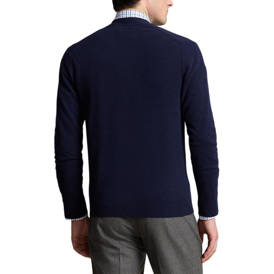 Polo Ralph Lauren FW24 Logo V-Neck Business Gentleman Knit Sweater Men Sweater Dark-Blue MNPOSWE16822082