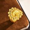 Fire-Resistant Color-Changing Sunflower Open-End Ring, Unique Design, Vietnam Sand Gold.