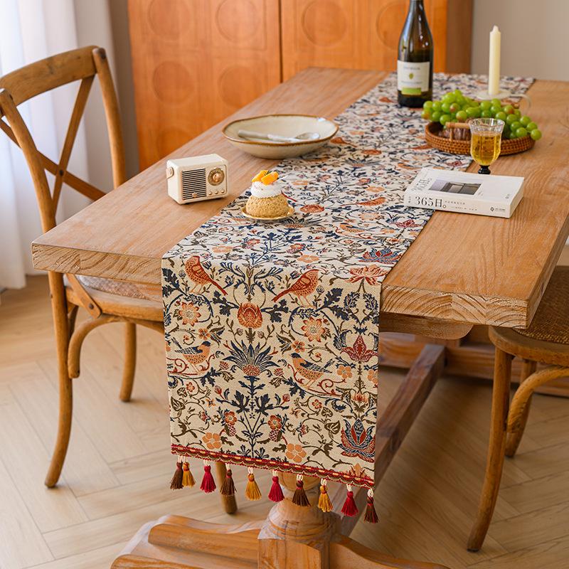 American Retro Floral Table Runner Long Decorative Cloth for Coffee TV Dining Table Atmosphere Fabric Cover