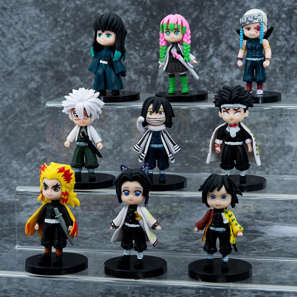 9pcs/Set Anime Demon Slayer Action Figures - Tanjirou Nezuko Zenitsu Inosuke Kyoujurou Q Version PVC Kawaii Toy Gift Set