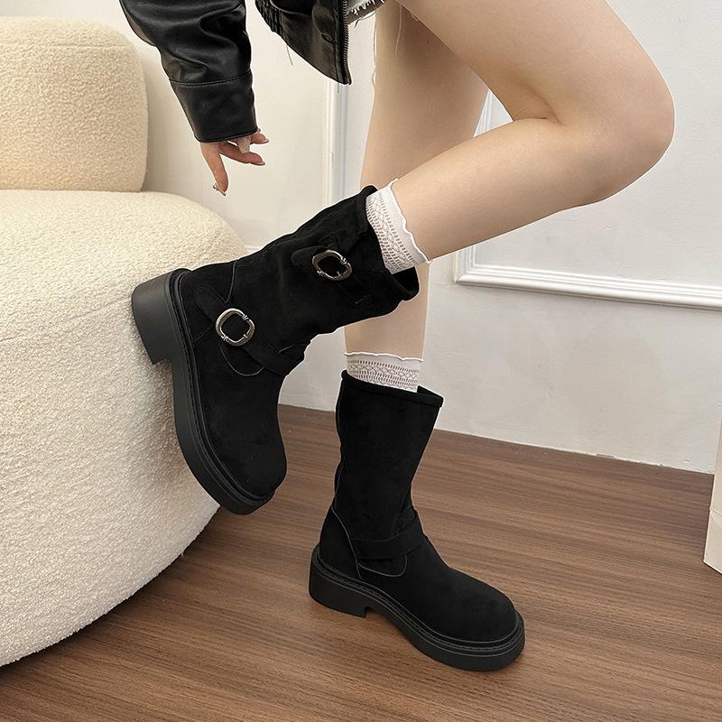 

Vintage Maillard Versatile Thick Heel Skinny Boots Women s New Feeling Belt Buckle Martin Boots 40