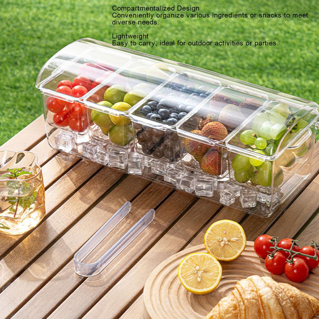 Condiment Caddy with 5 Compartments Versatile Stackable Reusable Plastic Garnish Tray for Outdoor Party Picnic