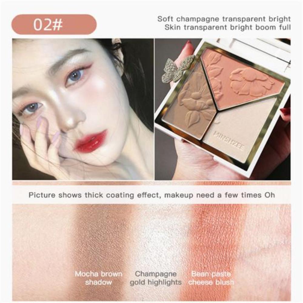 3 In 1 Highlighter Poederpalet Gezicht Hoogglans Shimmer Poeder Highlighting Repair Disk Flash Poeder Matte Neus Schaduw Blush