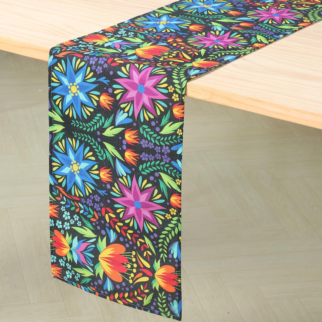 Colorful Flowers Table Runner Mexican Fiesta Day of The Dead Linen Table Runners Kitchen Table Decoration Banquet Party Decor