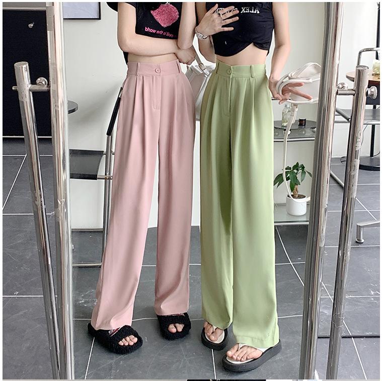 Elegante fließende Hose mit weitem Bein für Damen, hochtailliert, gerade, lässig, bodenlang, Frühling Herbst