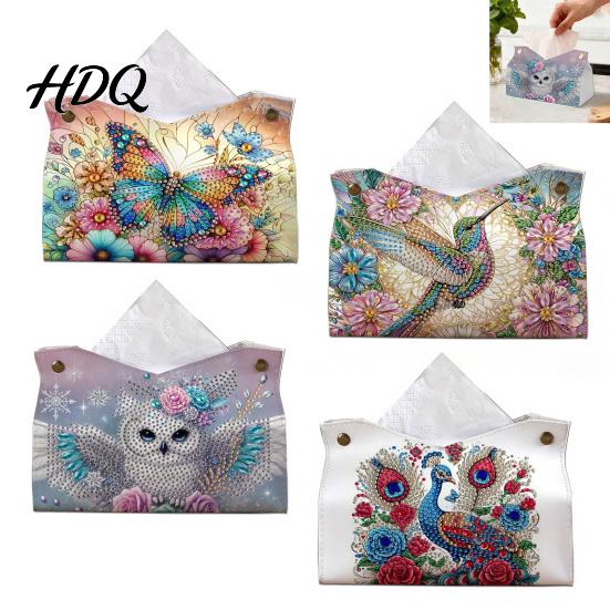 Diy Rhinestone Painting Kit DIY Faux Diamond Art Tissue Box Leather Desktop Sparkling Supplies Holder Pouch 5D Embroidery Craft for Home Office Car