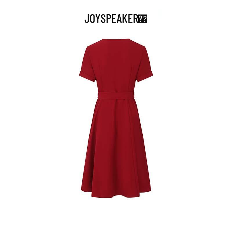 JOY SPEAKER Women's Summer Fashion Belted Mid-length Shirt Dress