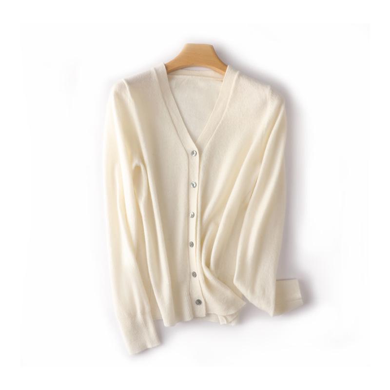Elegant Merino Wool V-Neck Cardigan - Women's Lightweight Autumn Sweater