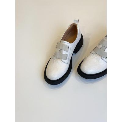Sheepskin Version~ British Style Platform Velcro Loafers Women's One-pedal Leather Comfortable Thick Heel Silent Small Leather Shoes