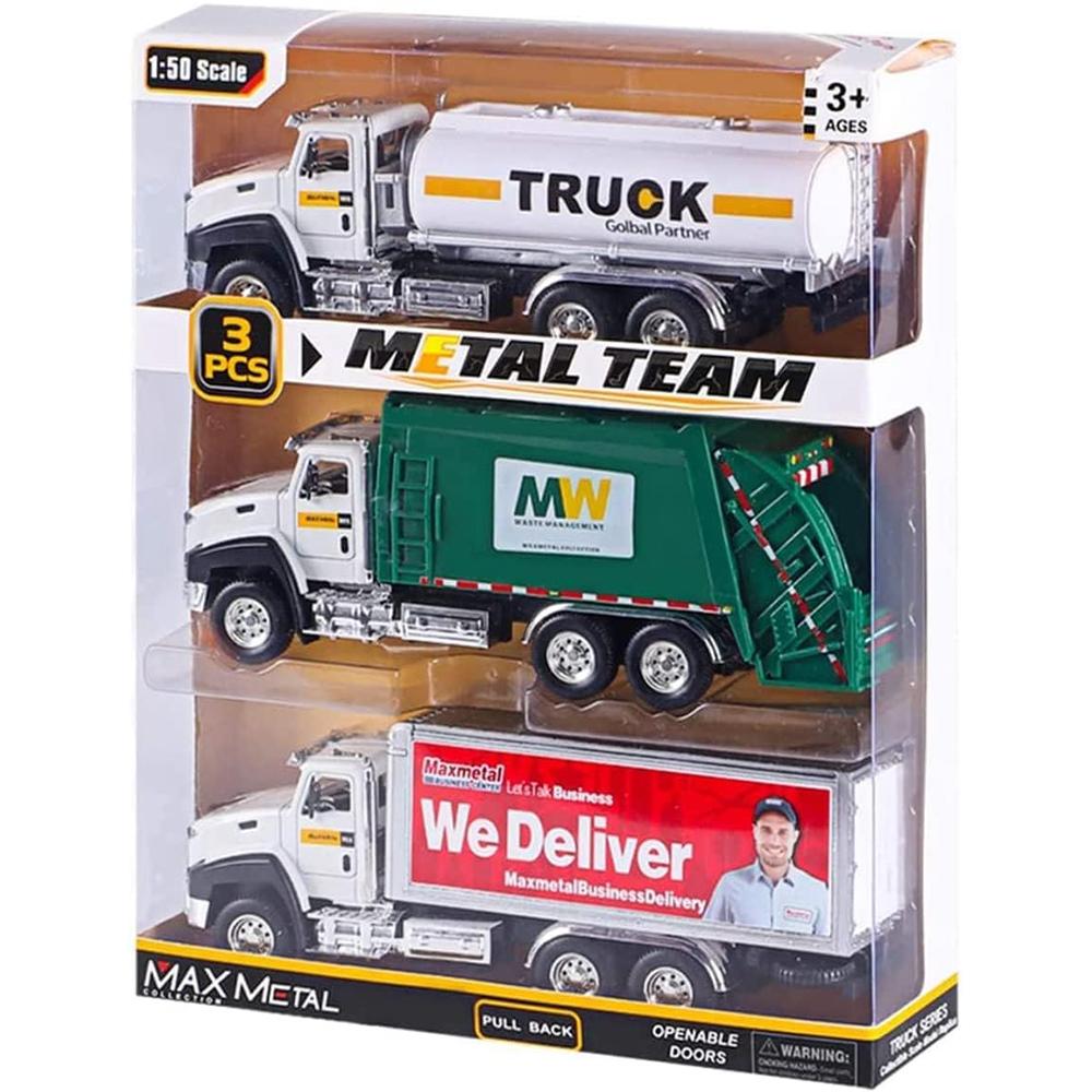 1/50 Scale Metal Scales City Die-casting Garbage Trucks, Large Toy Garbage Trucks, Oil Tankers and Toy Transport Vehicles with Rear Traction