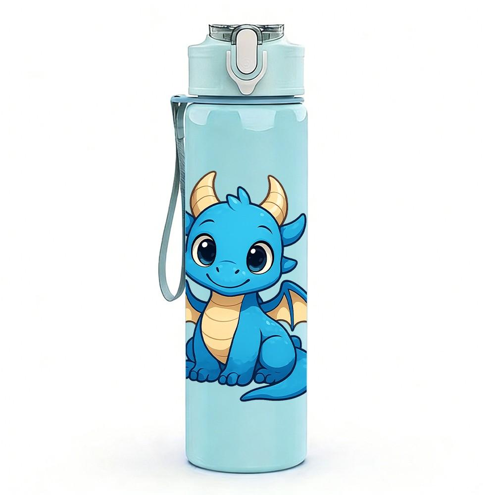 1PC Dinosaur Cartoon Pattern 750ml Color Plastic Sports Water Bottle Leakproof Flip Straw Lid Suitable for Sports Office Home Use