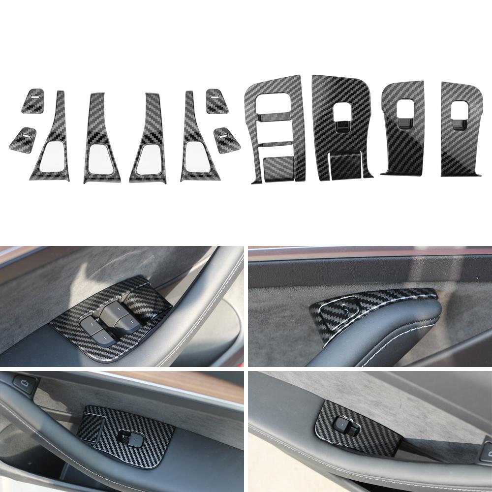 For Tesla Model 3 2017-2022 Car Door Window Glass Lift Button Panel Trim Cover Window Control Button Switch Decorative Sticker
