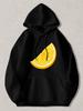 Black Pullover Hoodie with Vibrant Orange Slice Graphic Print Casual Long Sleeve Sweatshirt with Kangaroo Pocket and Drawstring Ho