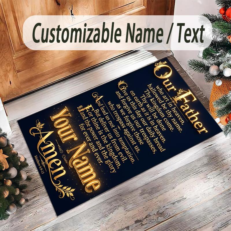 Virgin Mary Theme Crystal Velvet Rug Personalized Custom Name Text Soft Floor Mat Home Decor