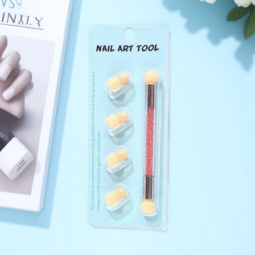 

5Pcs Nail Brush Set Gradient Sponges Art Brushes Acrylic Gel Glitter Powder Dotting Tools for Manicure розовый