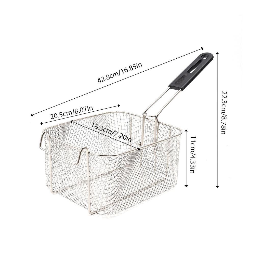 Stainless Steel Foldable Frying Basket for French Fries, Chicken Legs, and Fried Dough Sticks - Special Square Mesh Sieve.