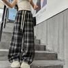 Kids Spring Autumn Plaid Pants for Teenage Girls Causal Loose Straight Drawstring Trousers Child Fashion Sweatpants 5-14Y