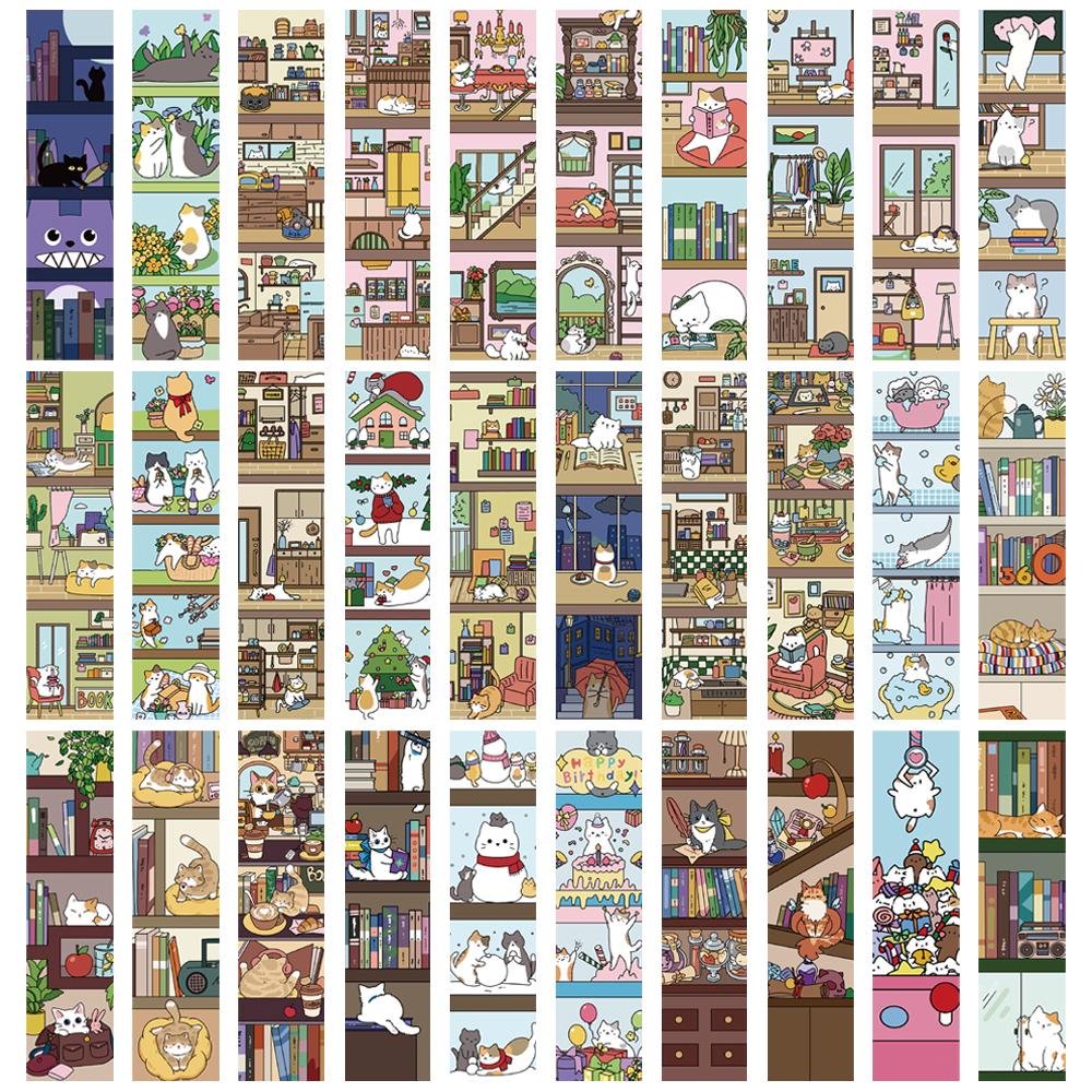 30PCS Cats and Bookshelves Bookmarks Cartoon Graffiti Reading Book Office Stationary Gifts Students Scrapbooking Bookmarks