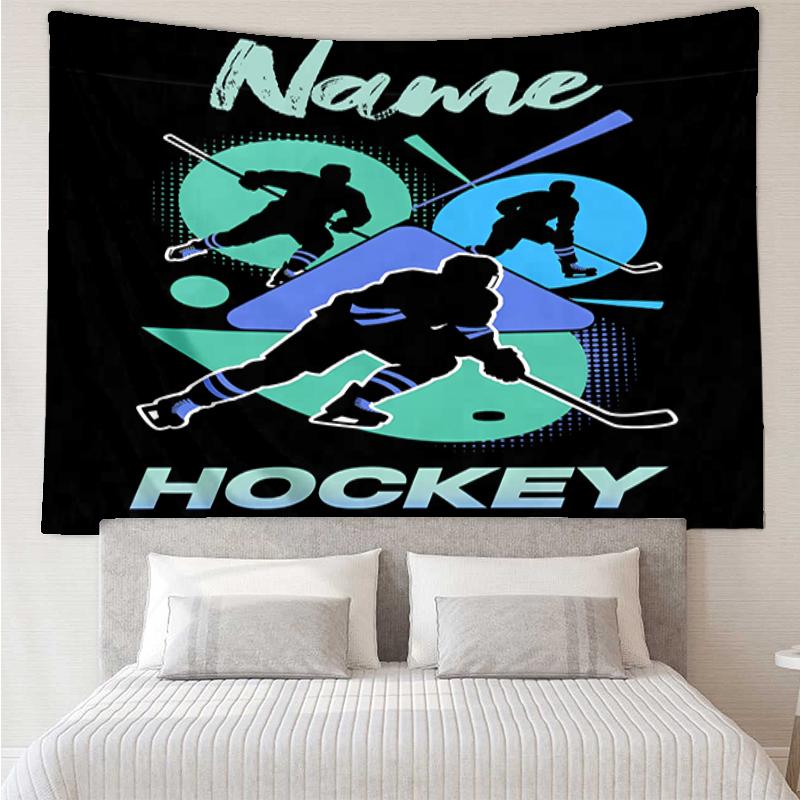 Custom Name ice hockey Print Tapestry, Backdrop, Easy Setup, Ideal for Bedroom, Office & Living Room, with Aesthetic Wall Hanging Decor.