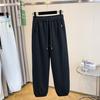 DIMANAF 2025 Plus Size New Long Pants Spring Women Solid Harem Elastic Waist Casual Loose Pants New