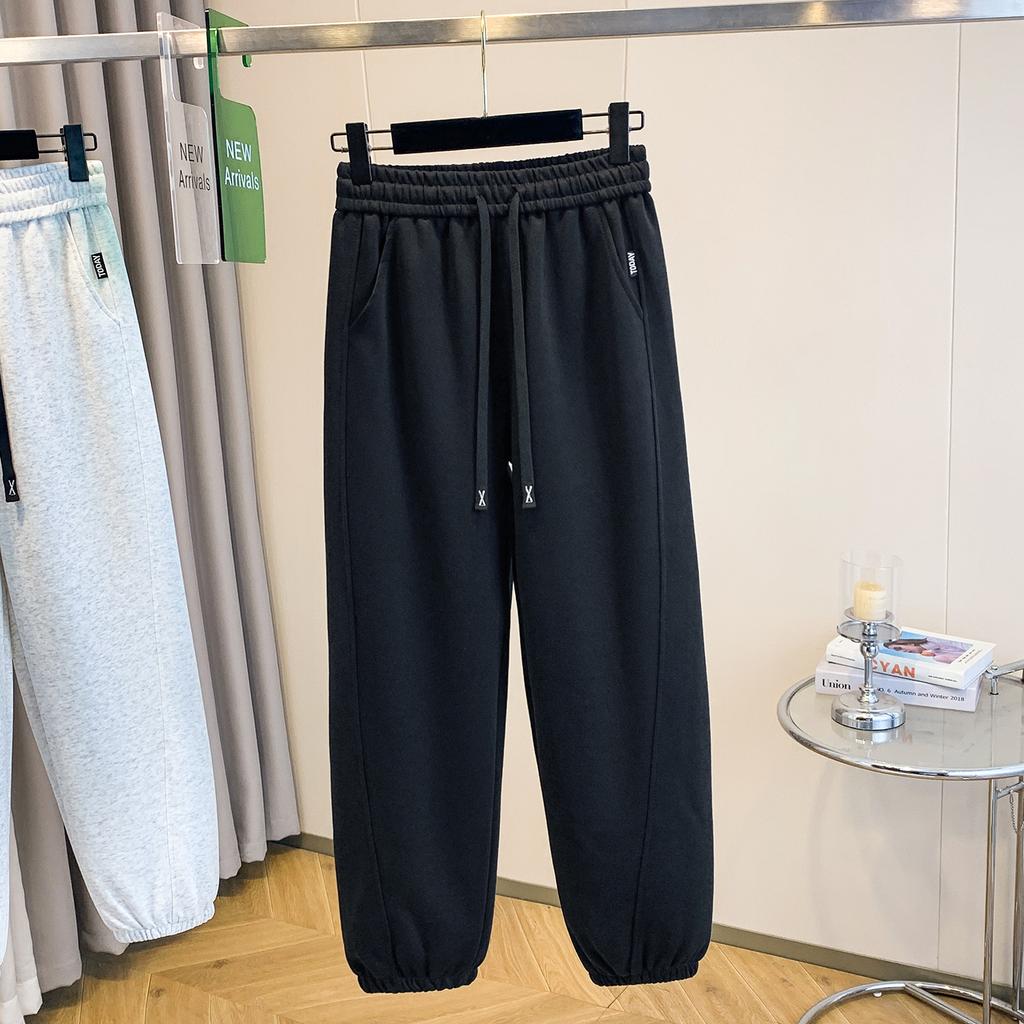 DIMANAF 2025 Plus Size New Long Pants Spring Women Solid Harem Elastic Waist Casual Loose Pants New