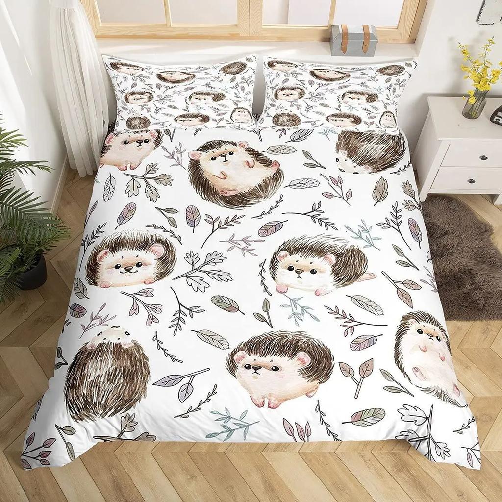 Cartoon Hedgehog Duvet Cover Set With Pillowcase Cute Animal Bedding Quilt Cover Three-Piece Set