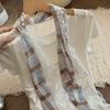 Multifuctional Geometric Pattern Belt Thin Checkered Polka Dot Chiffon Scarf Lace Pearl Skirt Accessories Paired with Jeans