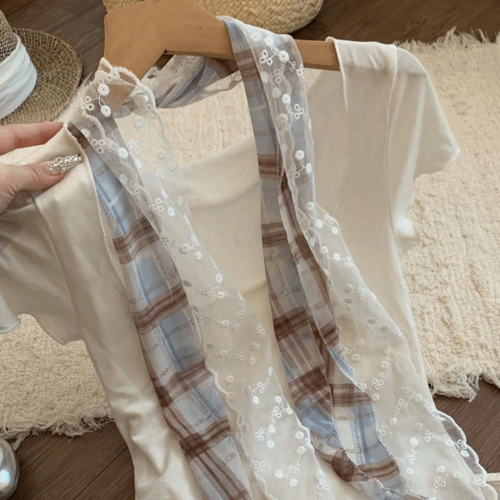 Multifuctional Geometric Pattern Belt Thin Checkered Polka Dot Chiffon Scarf Lace Pearl Skirt Accessories Paired with Jeans
