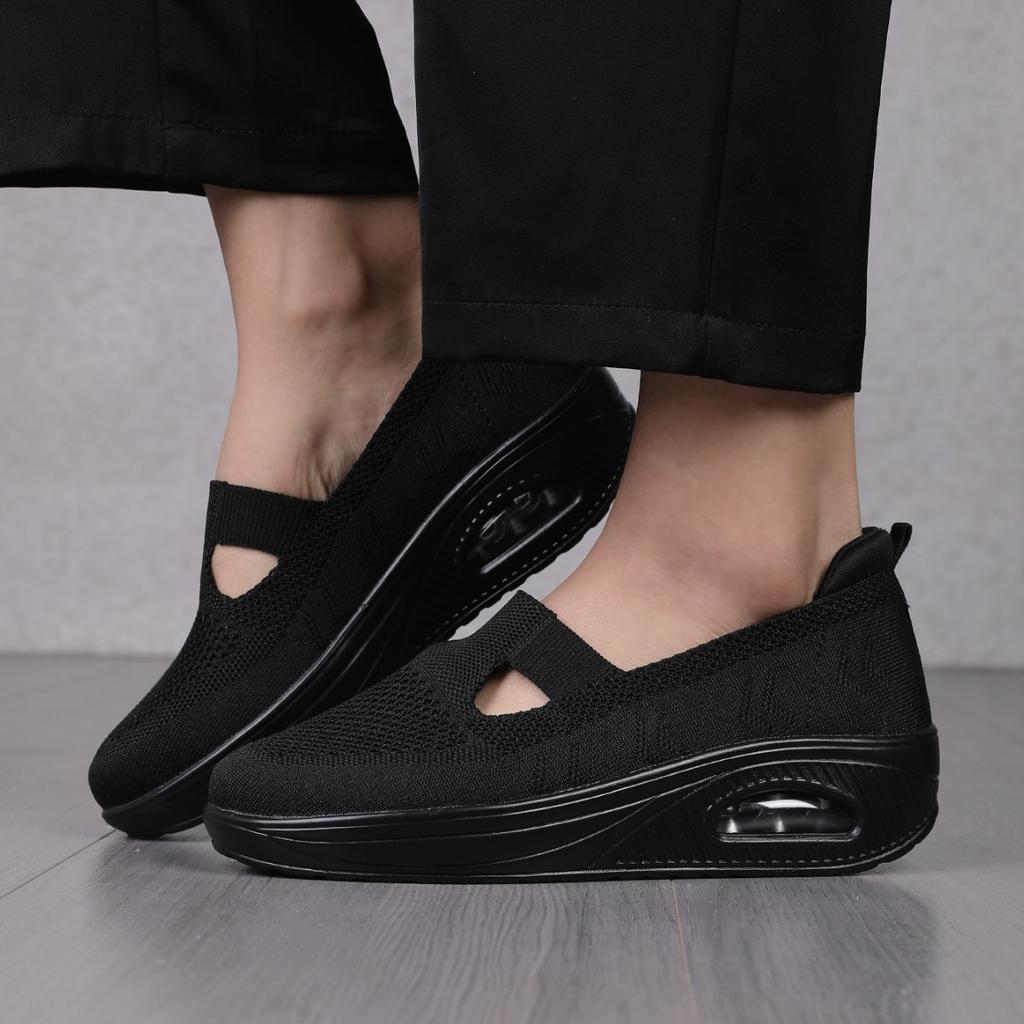 Summer new women's platform rocking shoes outdoor casual shoes lazy one-pedal women's shoes fly-woven upper