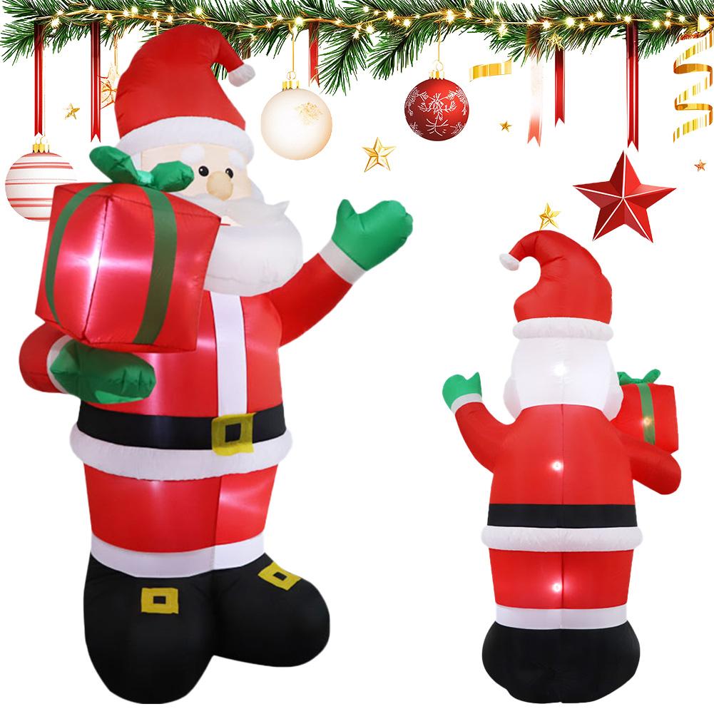 2.4M Christmas Inflatable Santa Claus with Gift Bag Santa Carrying Present Sack Airblow Inflatable Santa Claus for Outdoor Decor