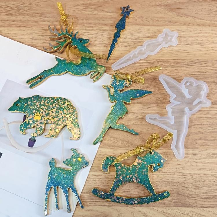 Animal Pendant Hanging Molds Keychain Desktop Ornament Molds Jumping Deer Sheep Bear Silicone Mould Craft Supplies