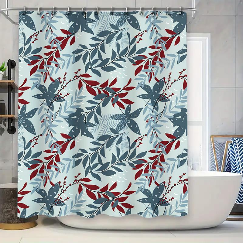 

Modern Blue Red Floral Shower Curtain Waterproof Bathroom Decor Customizable Size Options For Home Decoration W60H190(CM)-1 Pcs