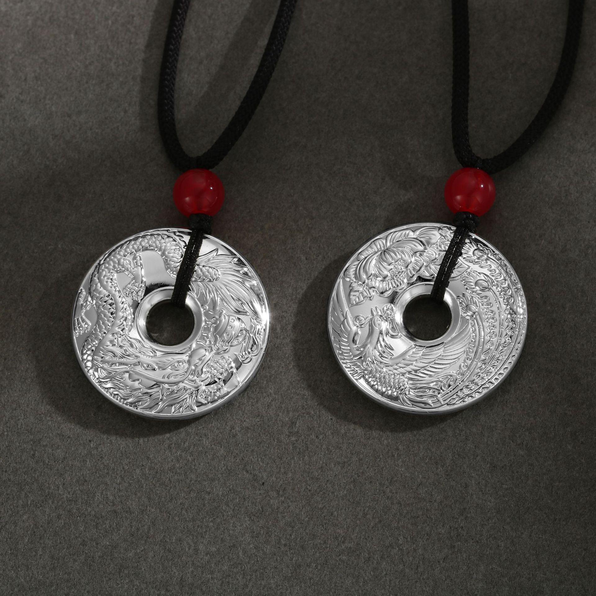 Men s Ethnic Dragon  Phoenix Thai Silver Pendant Necklace - Unisex New Year Gift