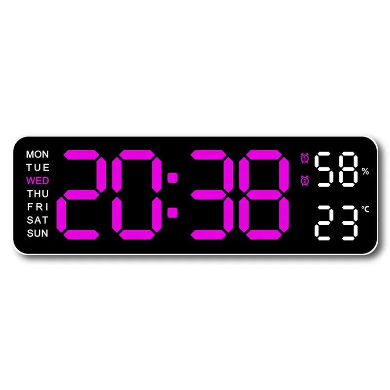 9 Inch Large Digital Wall Clock with Temperature Humidity Display,Auto Dimmer,USB Powered,12/24H LED Alarm Clock for Home Office