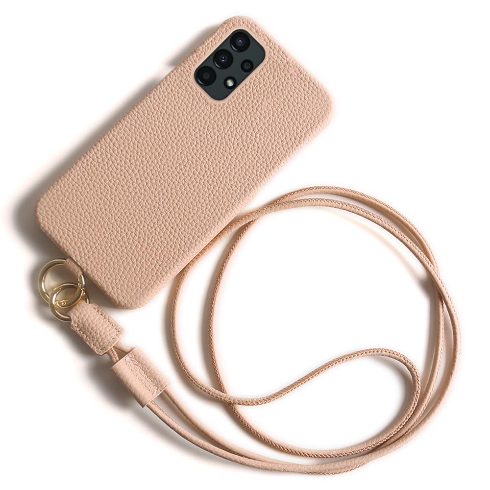 For Samsung Galaxy A13 4G Case with Lanyard Genuine Cow Leather PC Phone Back Cover