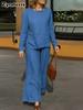 Women's Autumn Casual Loose Fit Crew Neck Solid T-Shirt & Pants Set