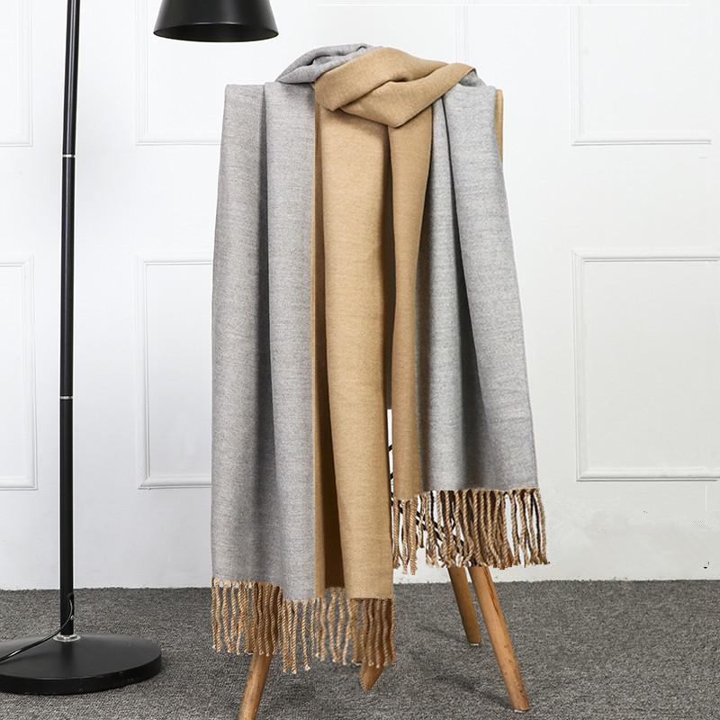 Double-Sided Women's Wool and Cashmere Scarf - Warm, Thickened Shawl for Autumn/Winter