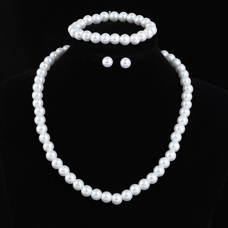 Pearl collarbone necklace, pearl necklace, earrings, bracelet set, three-piece jewelry for women