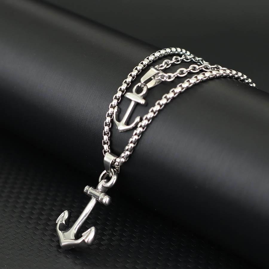 Hiphop Anchor Necklace For Men 2Pcs/Set Stainless Steel Cuban Chain Collar Outdoor Motorcycle Cool Riding Neck Accessories Punk