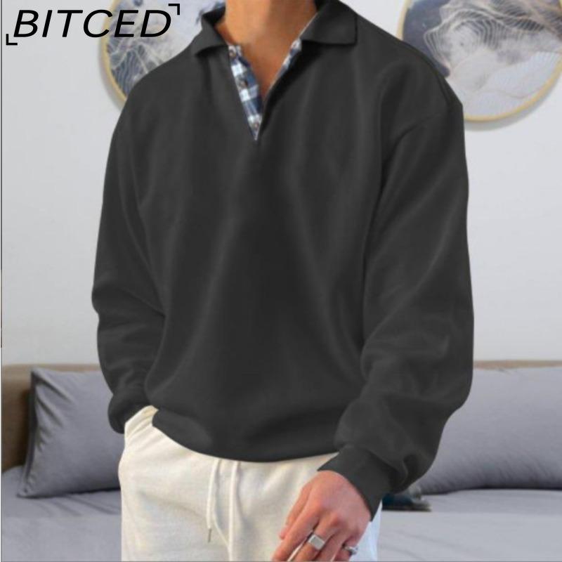 BITCED Autumn Long-Sleeved V-Neck Men's Collared Oversized Hoodie
