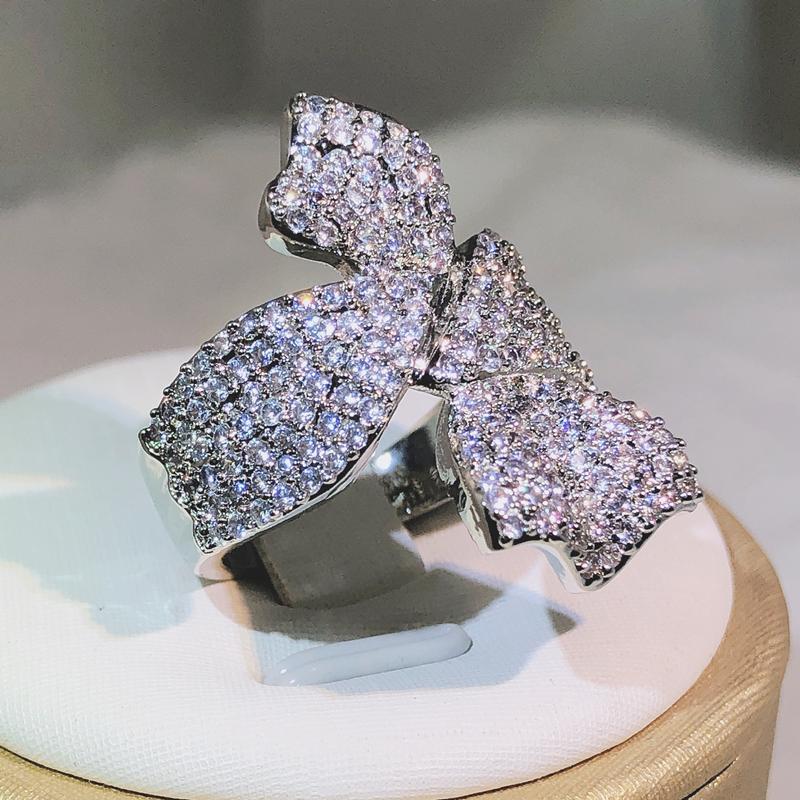 925 Sterling Silver New Double Bow Winding Zircon Ring Fashion Jewelry Gift For Party Wedding Engagement