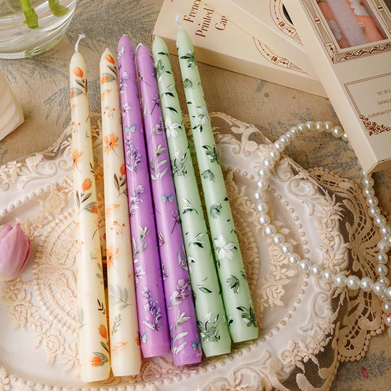 2PCS Long Candles Floral Printed Colored Taper Candle Lot Wedding Candles for Stylish Home Décor