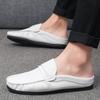 Sommer Herren Halbschuhe Leder Slip-On Schuhe Leichte Herren Flats Lässige Mules Mokassins Atmungsaktive Loafer mit offener Ferse