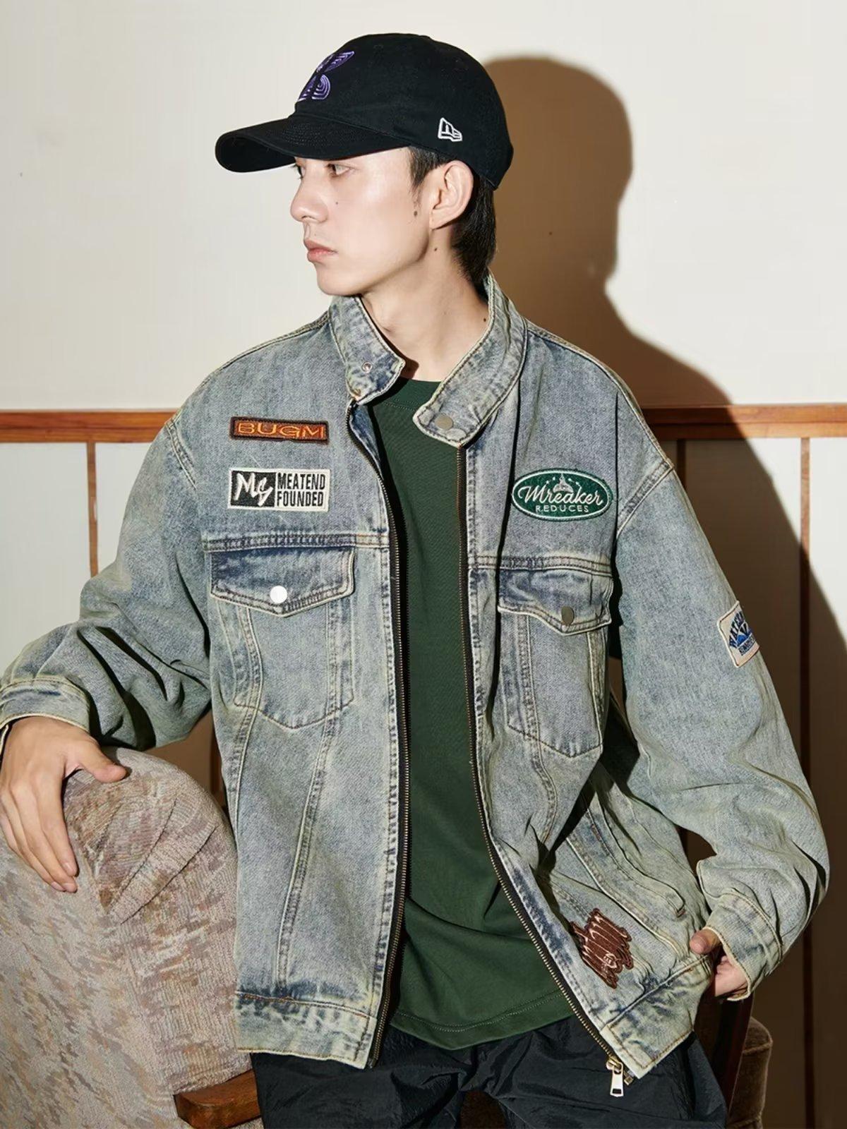 

Американская ретро-джинсовая куртка с значком для мужчин и женщин, модная брендовая свободная куртка для пар Bf Fan Car 3XL