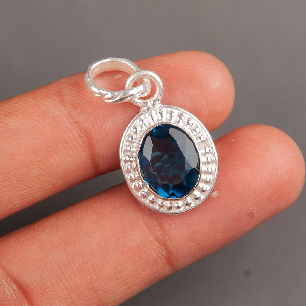 London Blue Topaz Gemstone 925 Sterling Silver Jewelry Handmade Pendant 1.20" PP-7-5